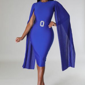 Elizabetta Royal Blue Long Sleeve Bandage Midi Dress