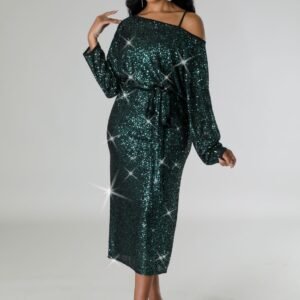 Cadiana Green Sparkle Midi Dress