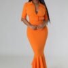 Iohanna Orange 3/4 Sleeve Midi Dress